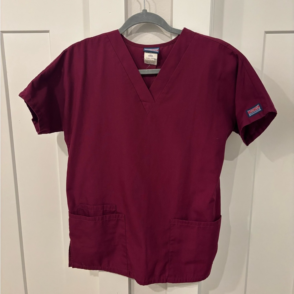 Cherokee Maroon V-Neck Scrub Top XXS